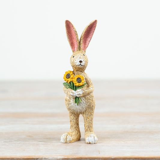 Jasper Rabbit with Sunflower 14cm – Spring Bunny Figurine with Floral Detail, Charming Easter Home Decoration