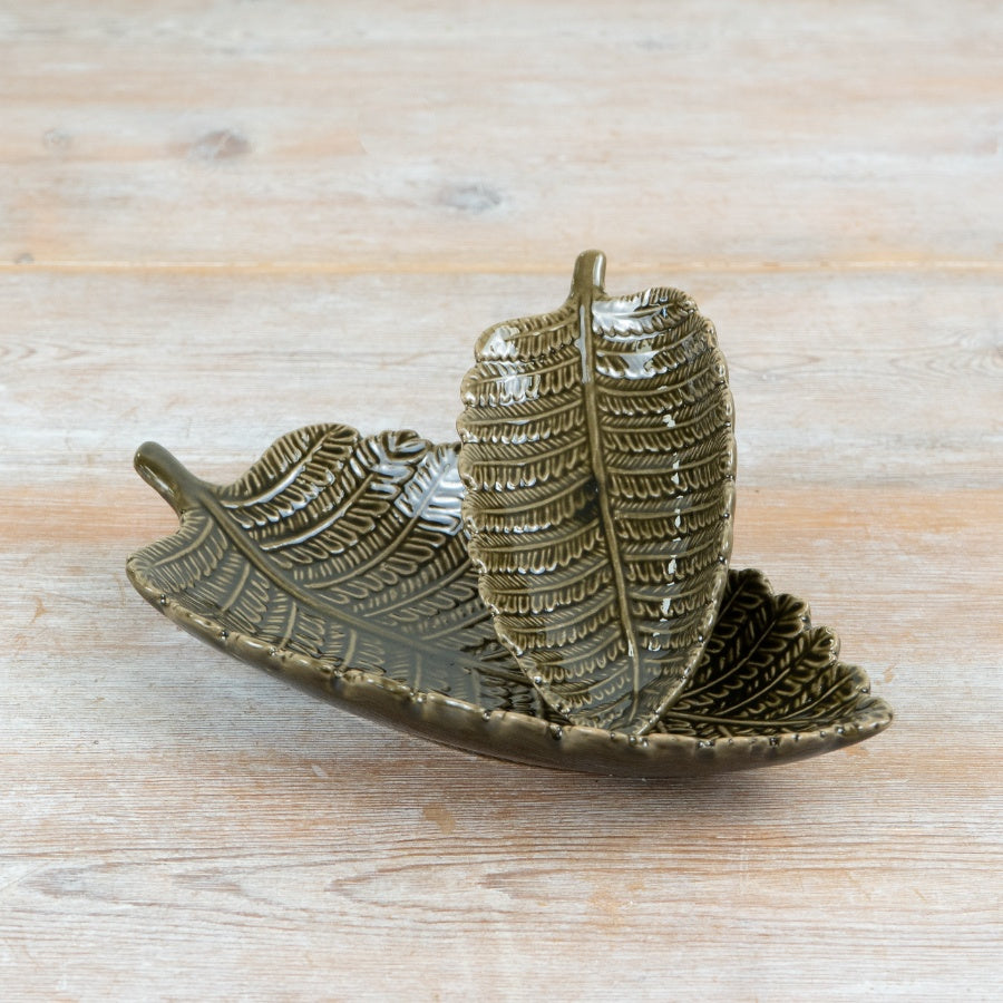 Green Leaf Plate 25cm – Botanical Trinket Dish, Decorative Serving Plate for Jewellery, Snacks & Nature-Inspired Home Styling