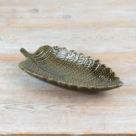 Green Leaf Plate 25cm – Botanical Trinket Dish, Decorative Serving Plate for Jewellery, Snacks & Nature-Inspired Home Styling