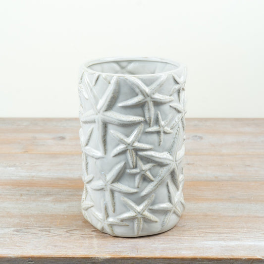 Cream Starfish Vase 25cm – Coastal Ceramic Vase, Nautical Sea Life Decor for Bathroom, Table Centrepiece or Windowsill