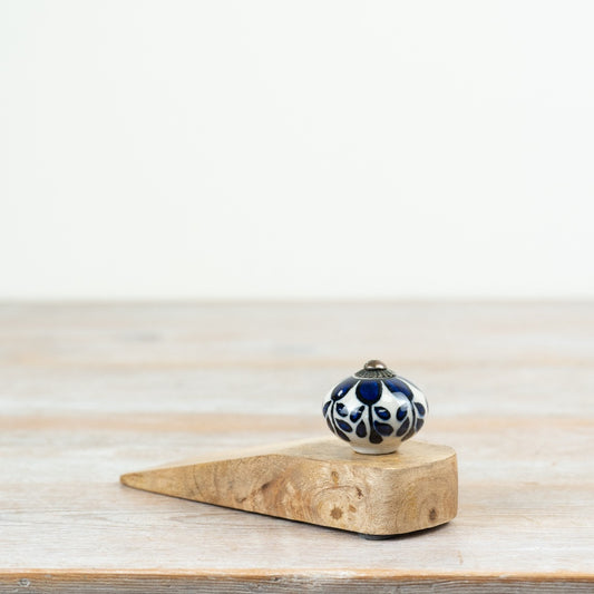 Ceramic and Wooden Door Stop Wedge 15cm – Decorative Door Stopper Anti Slam Holder for Home Interior