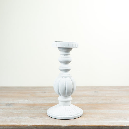 White Washed Candle Stand 25cm – Rustic Wooden Candlestick Holder, Farmhouse Home Decor Accent for Table or Shelf