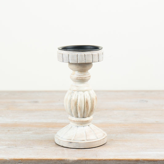 White Washed Wooden Candle Stand 20cm – Rustic Tall Candlestick Holder, Farmhouse Home Decor Accent