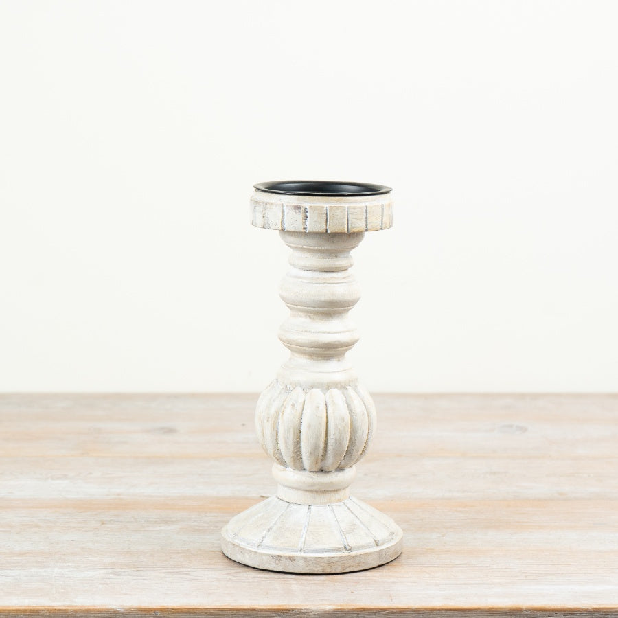 White Washed Wooden Candle Stand 25cm – Rustic Tall Candlestick Holder, Farmhouse Home Decor Accent