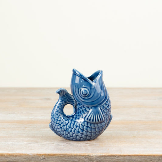Blue Fish Jug Vase 15cm – Coastal Dark Blue Ceramic Pitcher, Nautical Flower Display Piece for Stylish Home Decor