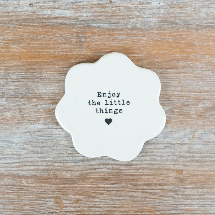 Enjoy the Little Things Flower Coaster 10cm – Inspirational Quote Drink Mat Floral Table Decor Gift for Home