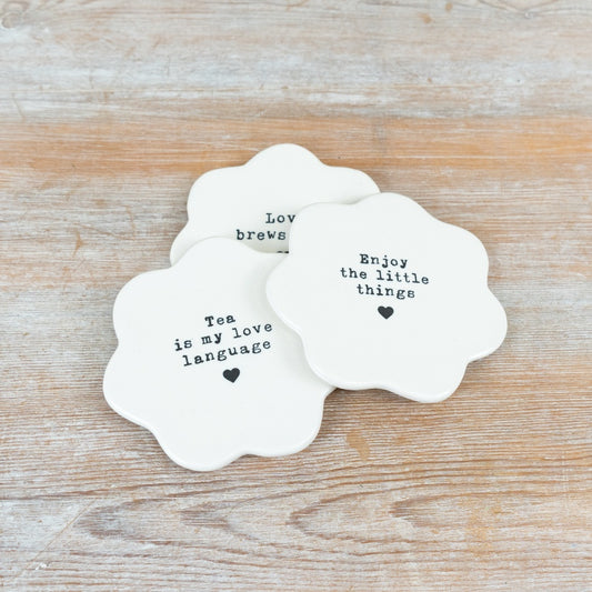 Enjoy the Little Things Flower Coaster 10cm – Inspirational Quote Drink Mat Floral Table Decor Gift for Home