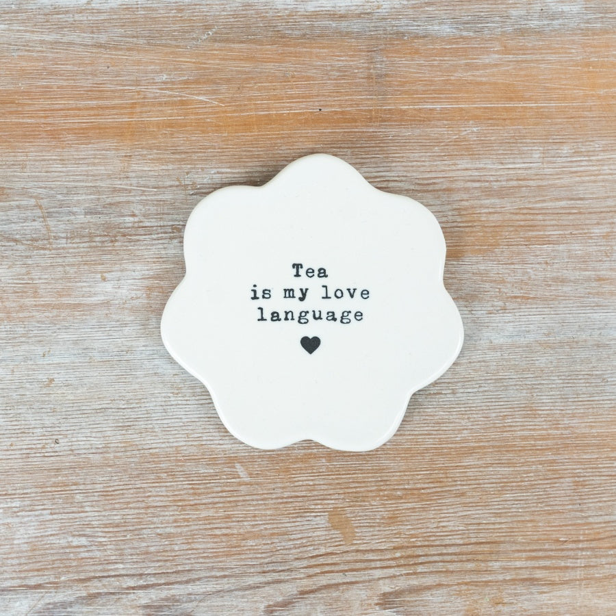 Tea Is My Love Language Flower Coaster 10cm – Floral Drink Mat Cute Tea Lover Gift Decorative Table Accessory