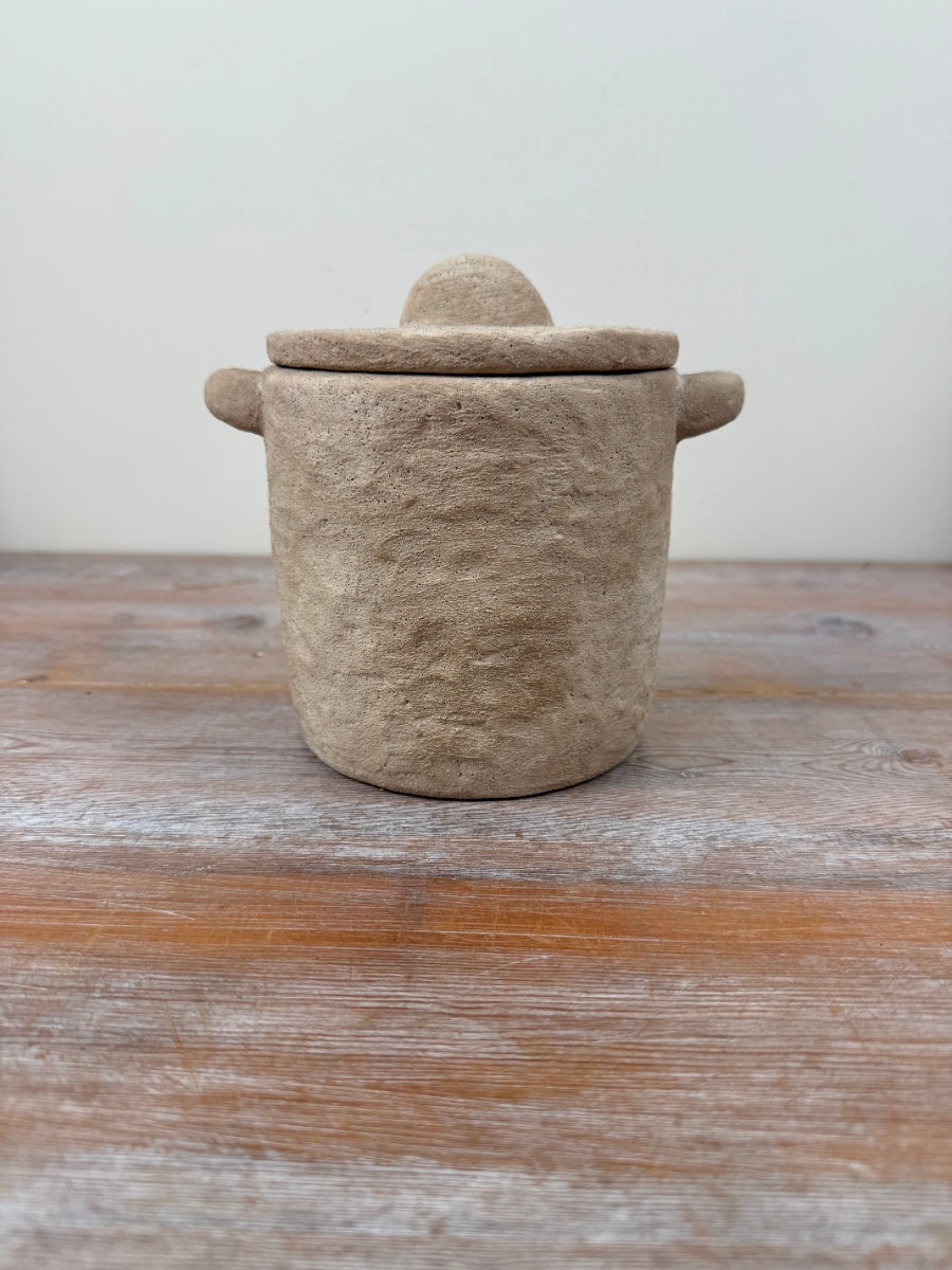 Sand Storage Pot with Lid 19cm – Stone Textured Neutral Storage Jar, Modern Home Decor Canister for Keys & Trinkets