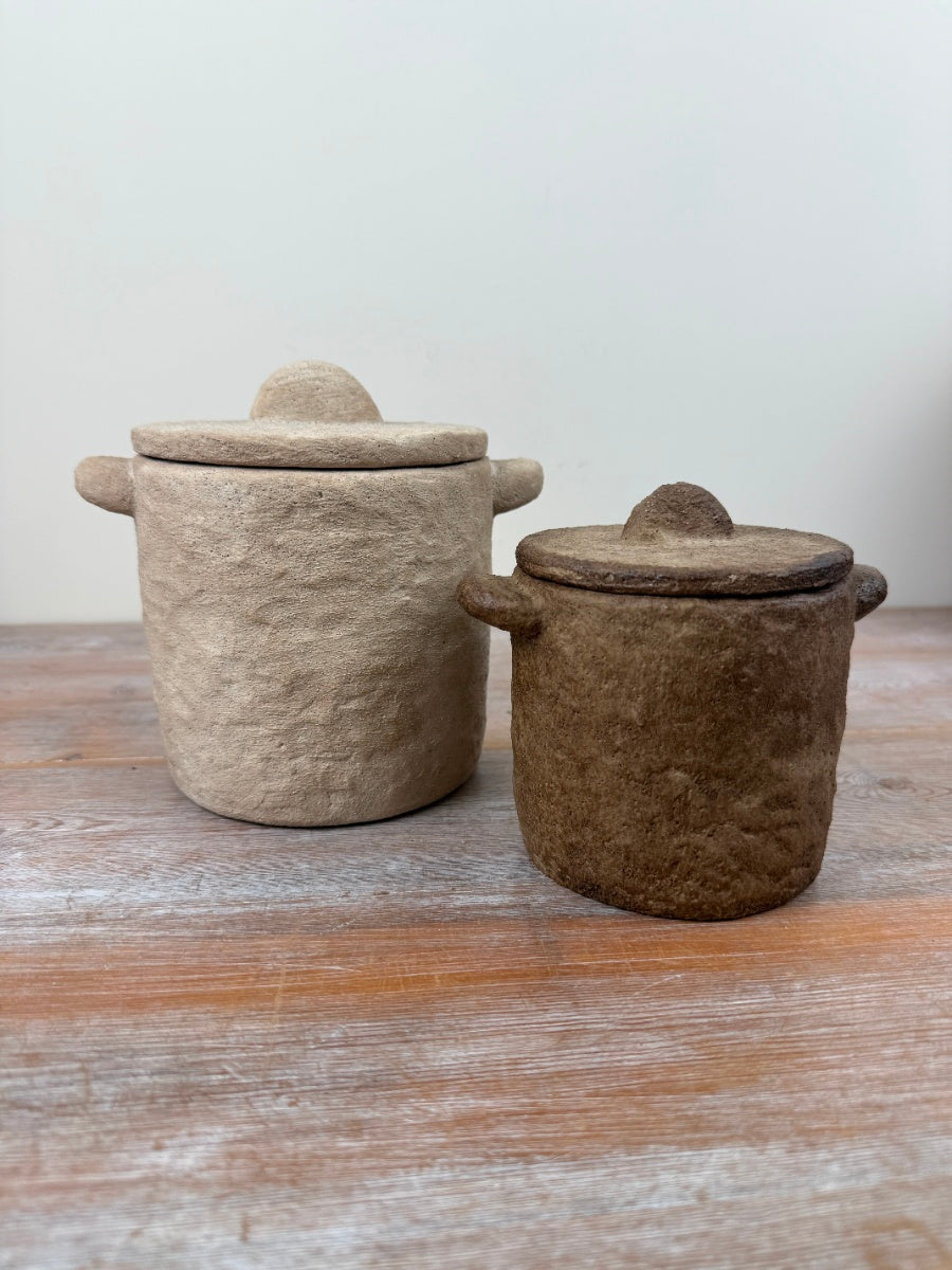 Sand Storage Pot with Lid 19cm – Stone Textured Neutral Storage Jar, Modern Home Decor Canister for Keys & Trinkets