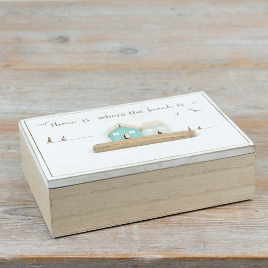 Seaside Trinket Box 20cm – Wooden Coastal Storage Box, Nautical Keepsake Organiser for Jewellery & Home Decor