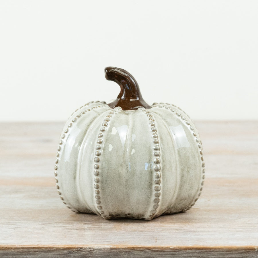 Glazed Pumpkin Ornament Cream Ceramic Autumn Pumpkin Decoration Rustic Seasonal Home Décor 12.5cm