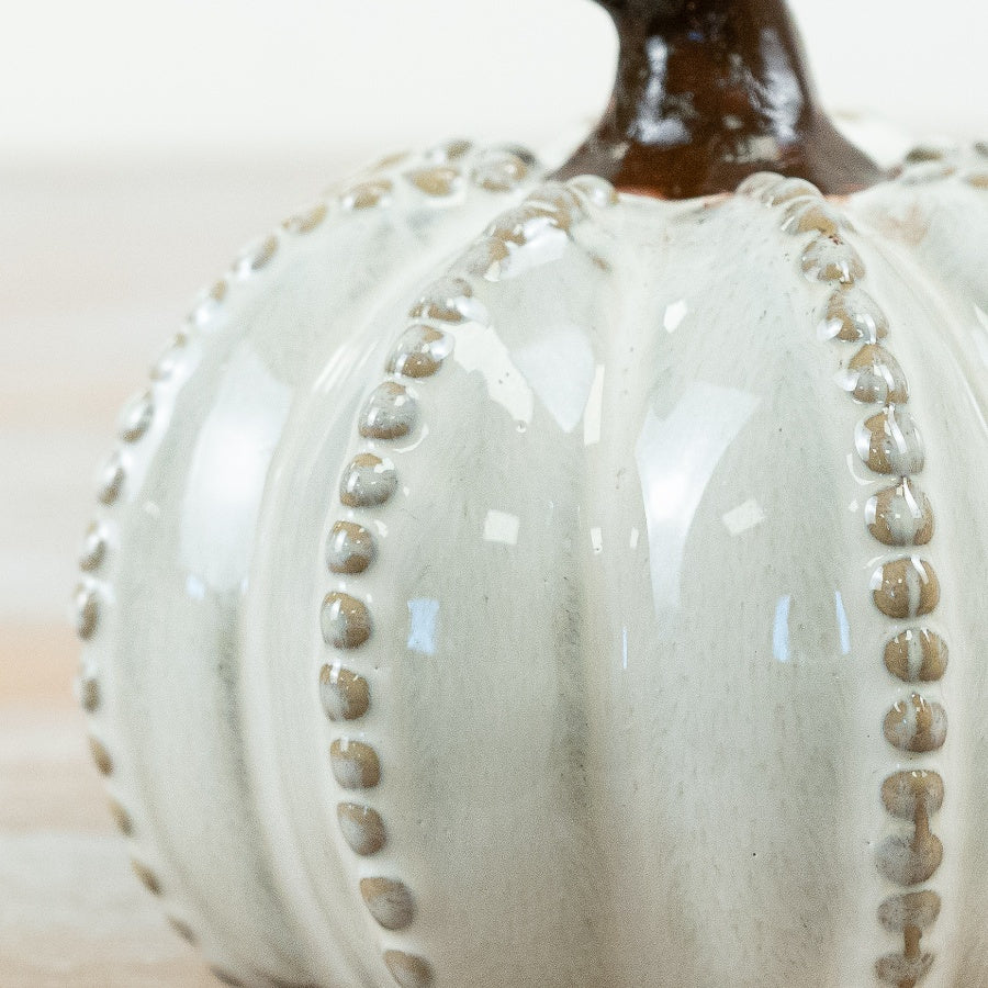 Glazed Pumpkin Ornament Cream Ceramic Autumn Pumpkin Decoration Rustic Seasonal Home Décor 12.5cm