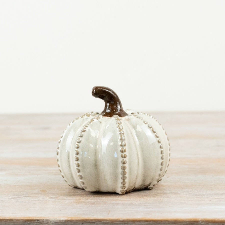 Glazed Pumpkin Ornament Cream Ceramic Autumn Pumpkin Decoration Rustic Seasonal Home Décor 12.5cm