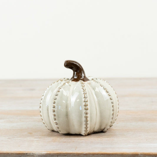 Glazed Pumpkin Ornament Cream Ceramic Autumn Pumpkin Decoration Rustic Seasonal Home Décor 12.5cm