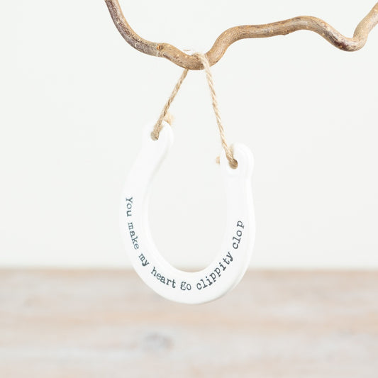 Clippity Clop Horseshoe Hanging Sign 9cm – Porcelain Equestrian Wall Decor Romantic Gift for Horse Lovers