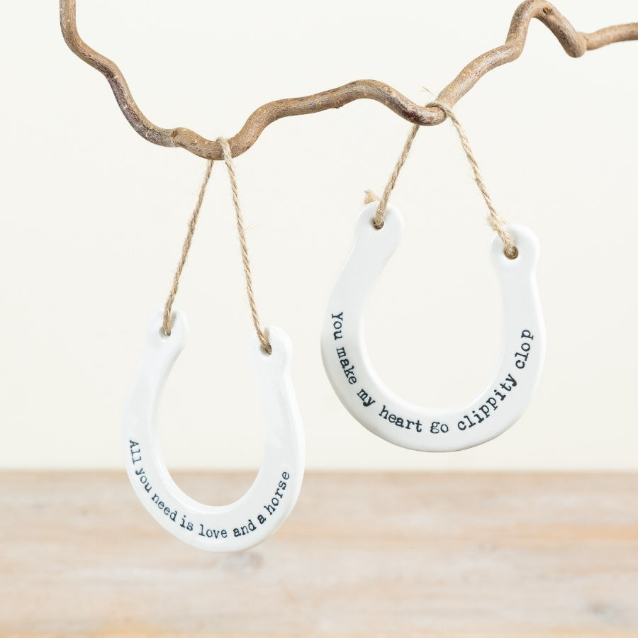 Horseshoe Hanging Sign “All You Need Is Love and a Horse” 9cm – Rustic Equestrian Decor, Gift for Horse Lovers