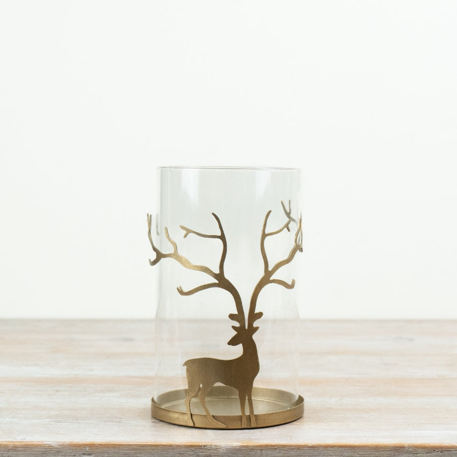 Stag Candle Holder Gold Hurricane Lantern Glass Candle Holder Woodland Christmas Home Décor 20cm