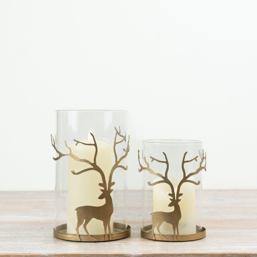 Stag Candle Holder Gold Hurricane Lantern Glass Candle Holder Woodland Christmas Home Décor 20cm