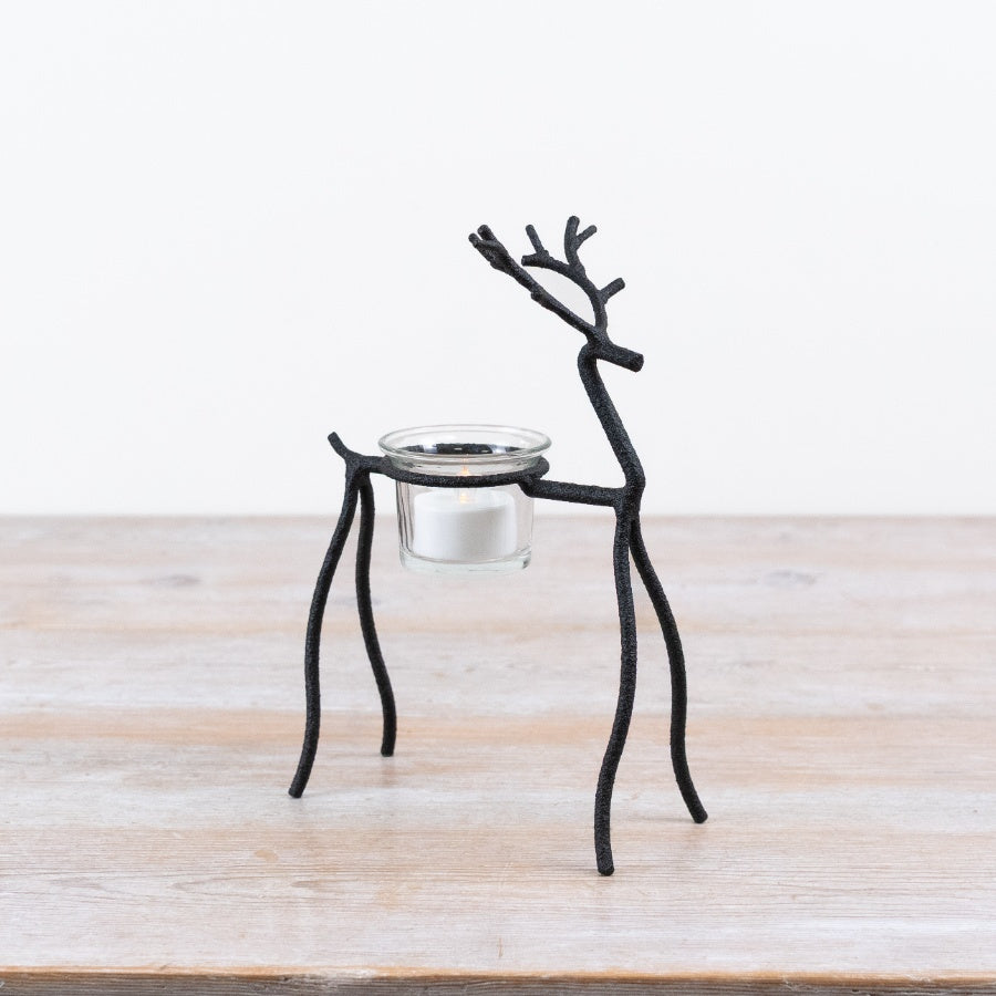 Reindeer T-Light Holder Black Metal Stag Candle Holder Festive Christmas Home Décor 21cm
