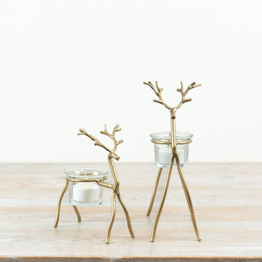 Gold Reindeer Tea Light Holder Metal Reindeer Candle Holder Christmas Home Décor Ornament 21cm