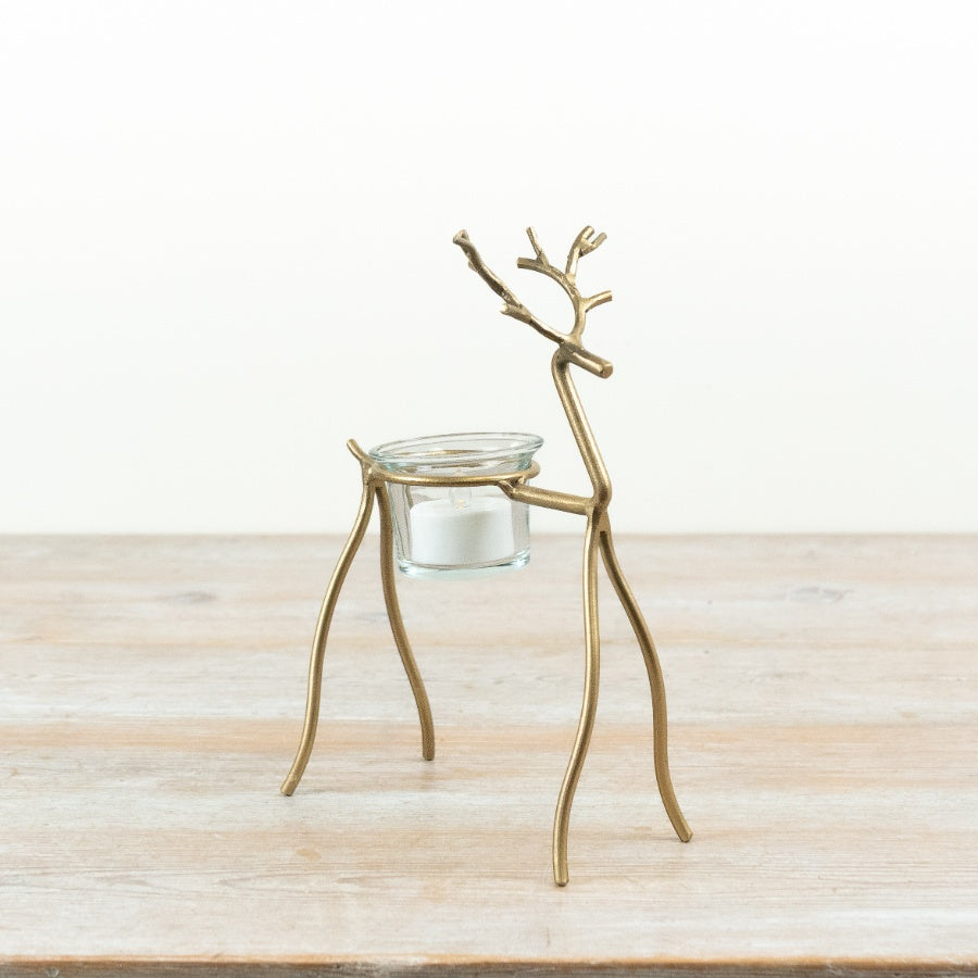 Gold Reindeer Tea Light Holder Metal Reindeer Candle Holder Christmas Home Décor Ornament 21cm