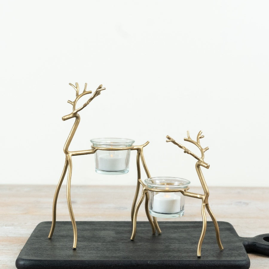 Gold Reindeer Tea Light Holder Metal Reindeer Candle Holder Christmas Home Décor Ornament 21cm
