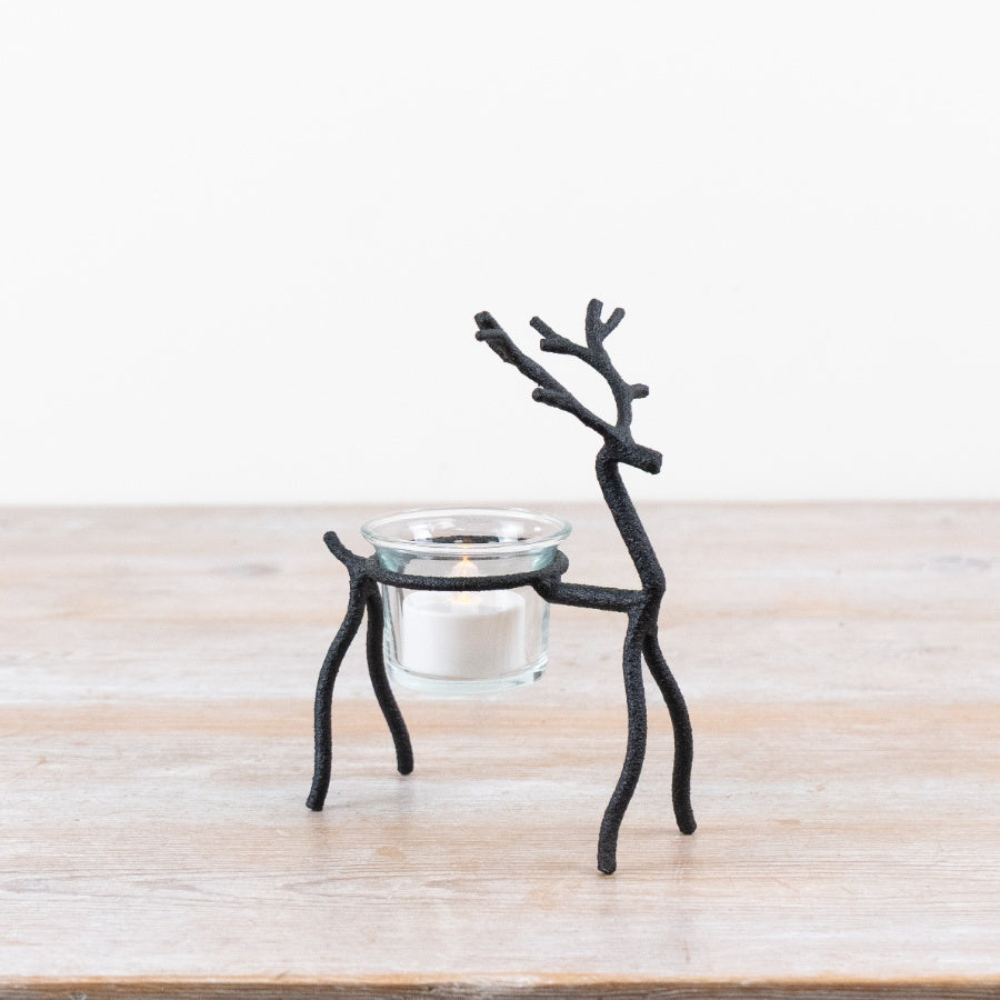 Metal Reindeer Candle Holder Black Stag Tealight Holder Woodland Christmas Home Décor 15.5cm