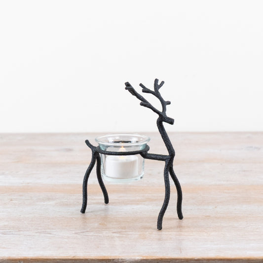 Metal Reindeer Candle Holder Black Stag Tealight Holder Woodland Christmas Home Décor 15.5cm
