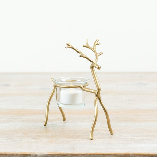 Gold Reindeer Tea Light Holder Metal Reindeer Candle Holder Christmas Home Décor Gift 15.5cm
