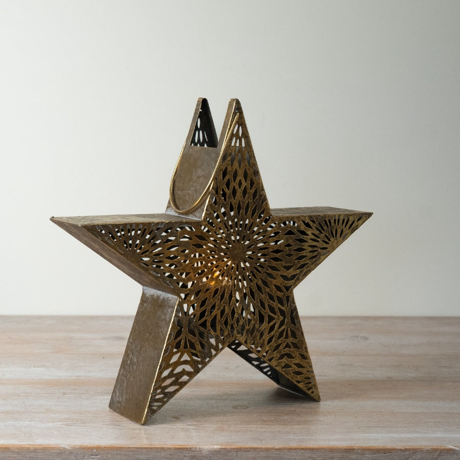 Gold Star Candle Holder Antique Gold Metal Star Lantern Tealight Holder Christmas Home Décor 33cm