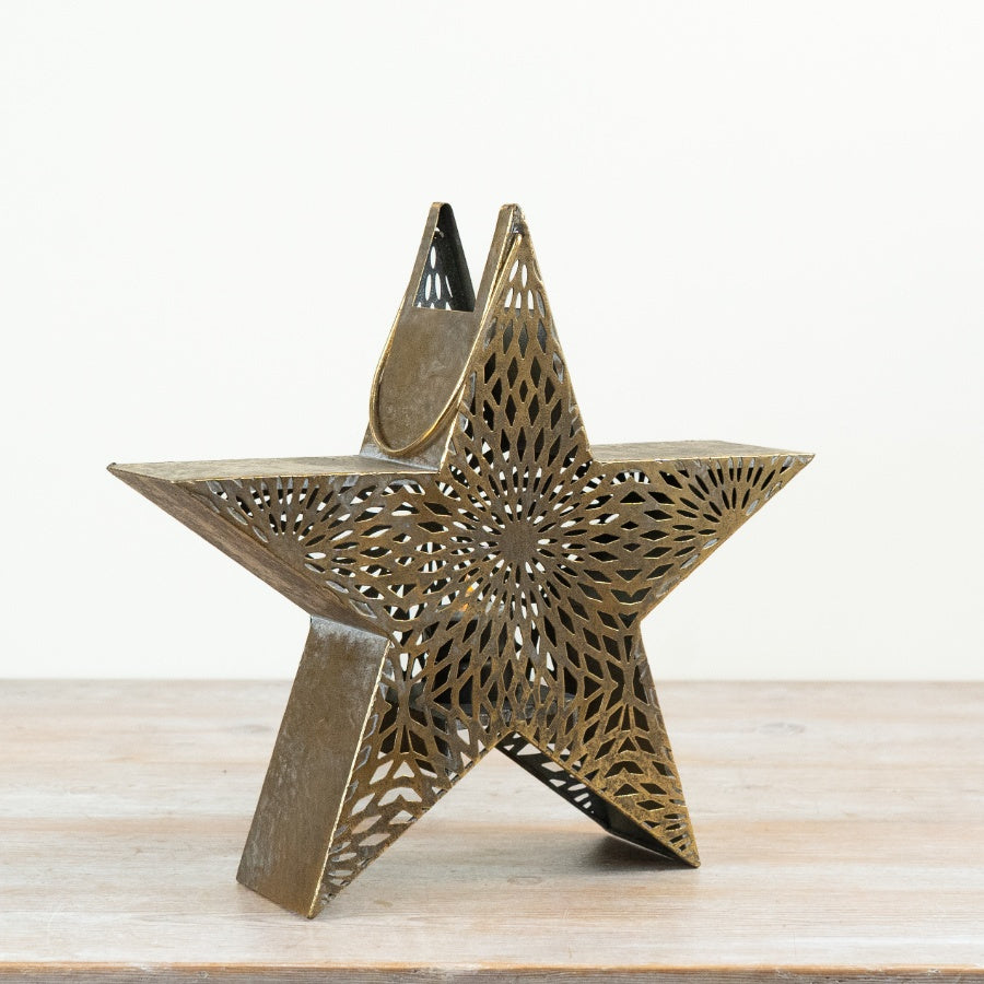 Gold Star Candle Holder Antique Gold Metal Star Lantern Tealight Holder Christmas Home Décor 33cm