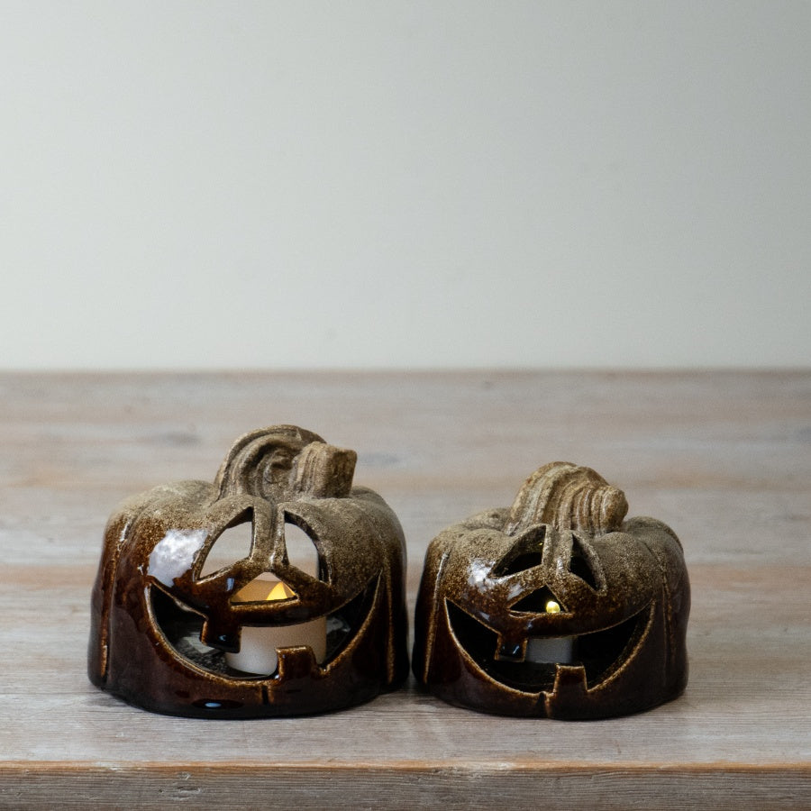 10cm Brown Glazed LED Jack O’Lantern