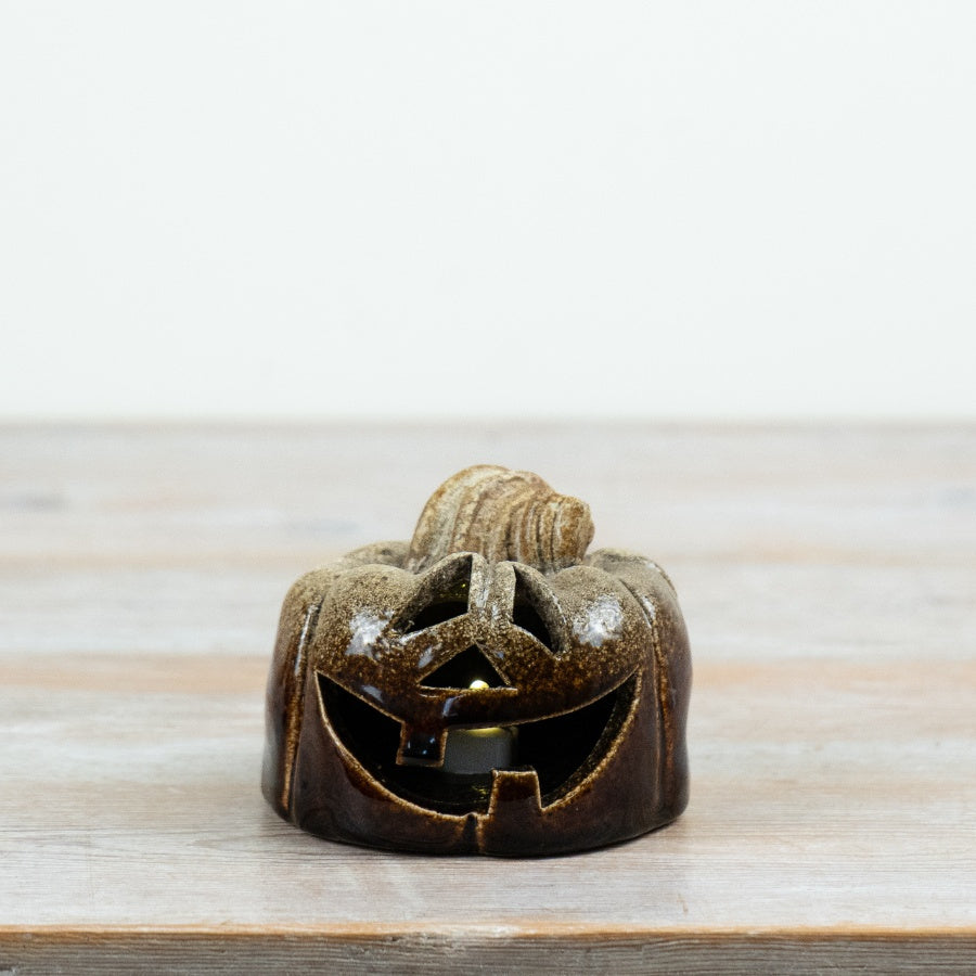 10cm Brown Glazed LED Jack O’Lantern