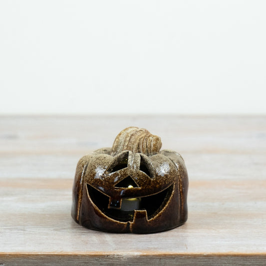10cm Brown Glazed LED Jack O’Lantern
