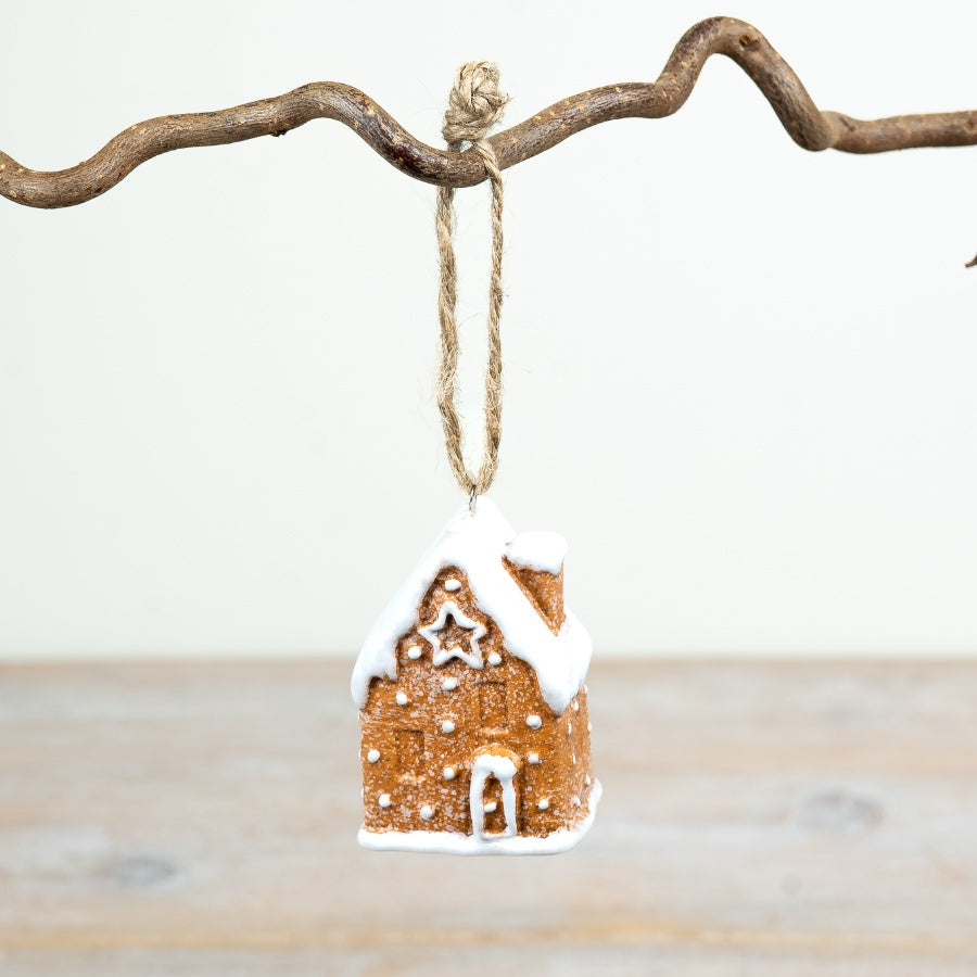 Ceramic Gingerbread House Hanger Christmas Tree Decoration Festive Hanging Ornament 6.5cm 2 Assorted Item #78793