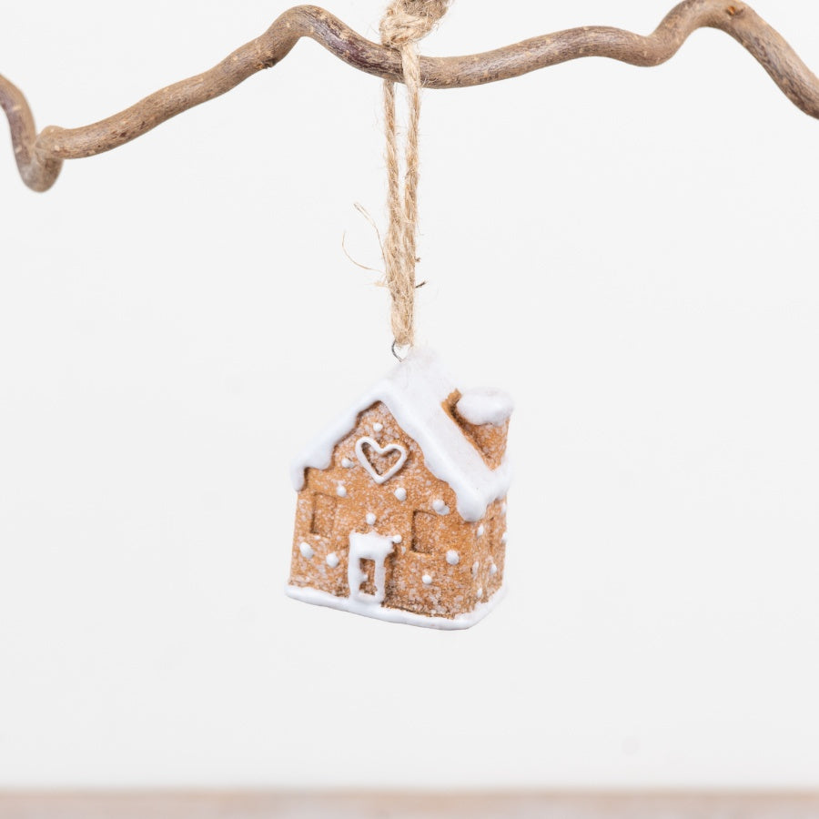 Ceramic Gingerbread House Hanger Christmas Tree Decoration Festive Hanging Ornament 6.5cm 2 Assorted Item #78793