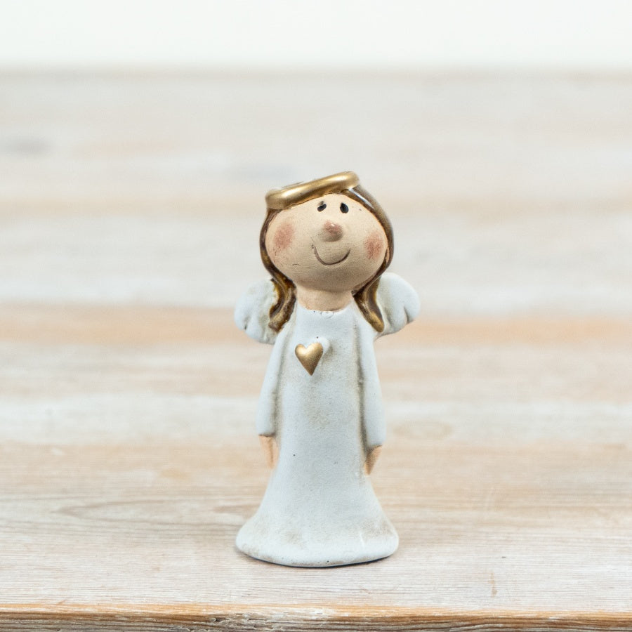 Ceramic Angel Figures Set of 2 Neutral Christmas Angel Ornaments Festive Home Décor Gift 10cm