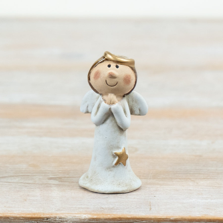 Ceramic Angel Figures Set of 2 Neutral Christmas Angel Ornaments Festive Home Décor Gift 10cm