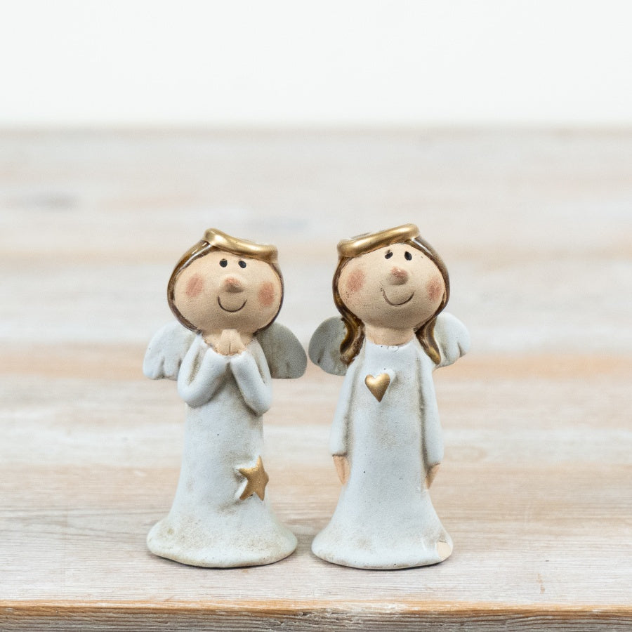 Ceramic Angel Figures Set of 2 Neutral Christmas Angel Ornaments Festive Home Décor Gift 10cm