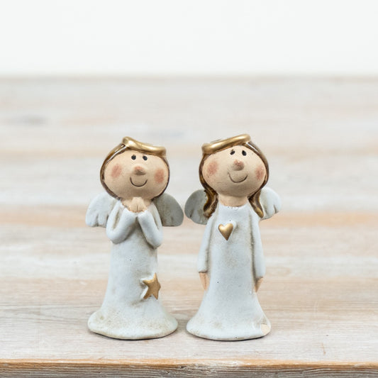 Ceramic Angel Figures Set of 2 Neutral Christmas Angel Ornaments Festive Home Décor Gift 10cm
