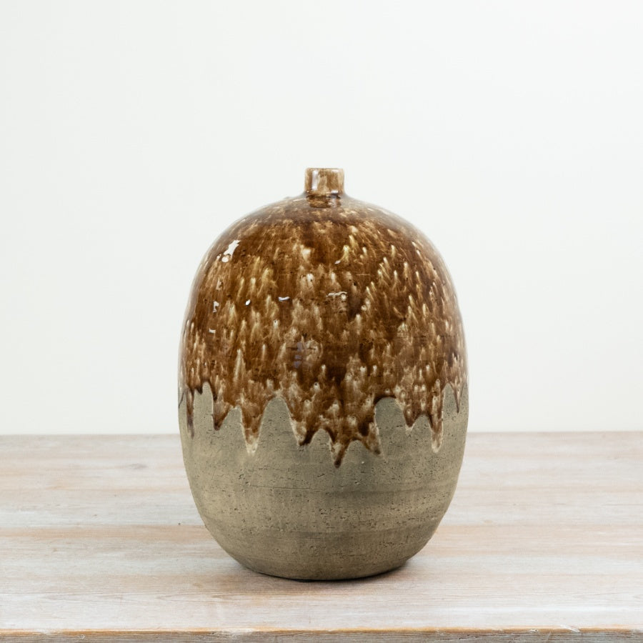 Two-Tone Brown Vase Decorative Ceramic Flower Vase Contemporary Home Décor Accent Piece 28.5cm