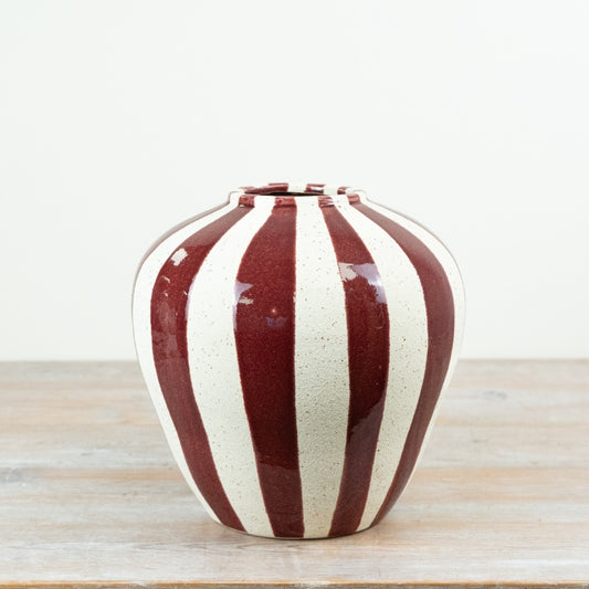 The Margot Vase Striped Ceramic Vase Red & Neutral Decorative Flower Vase Modern Home Décor 27cm