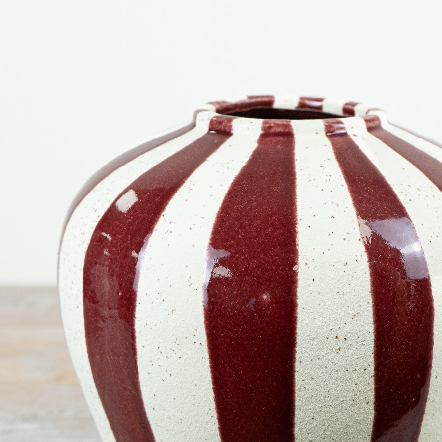 Margot Vase Red Striped Ceramic Flower Vase Statement Decorative Home Décor Accent 24.5cm