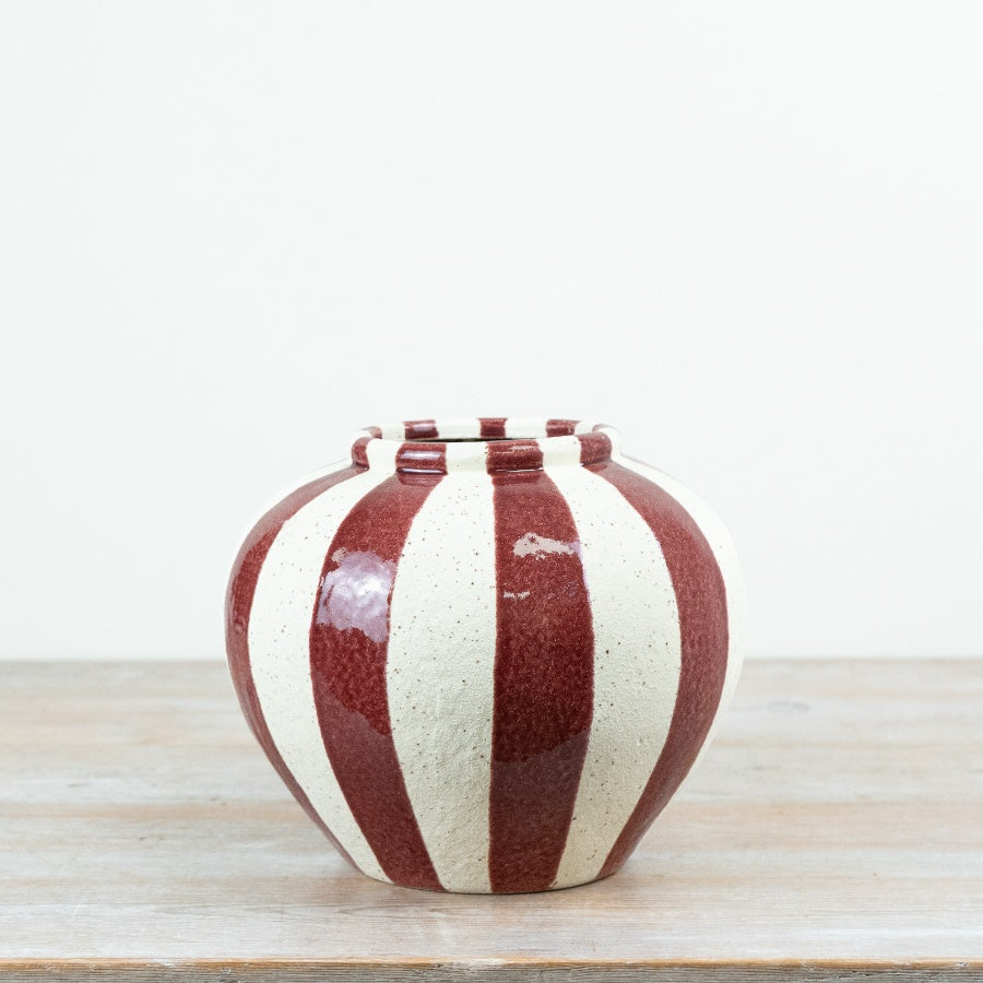 Margot Vase Red Striped Ceramic Flower Vase Statement Decorative Home Décor Accent 24.5cm