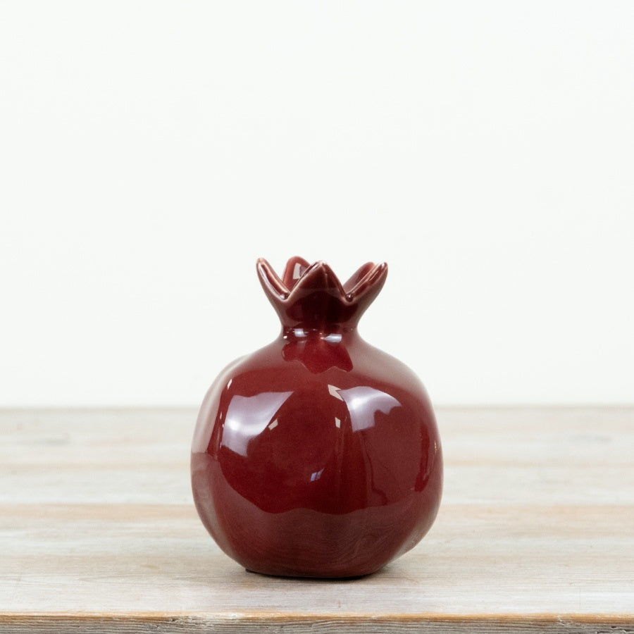 Deep Red Pomegranate Ornament Gloss Red Ceramic Fruit Decoration Luxury Home Décor Accent 13.5cm