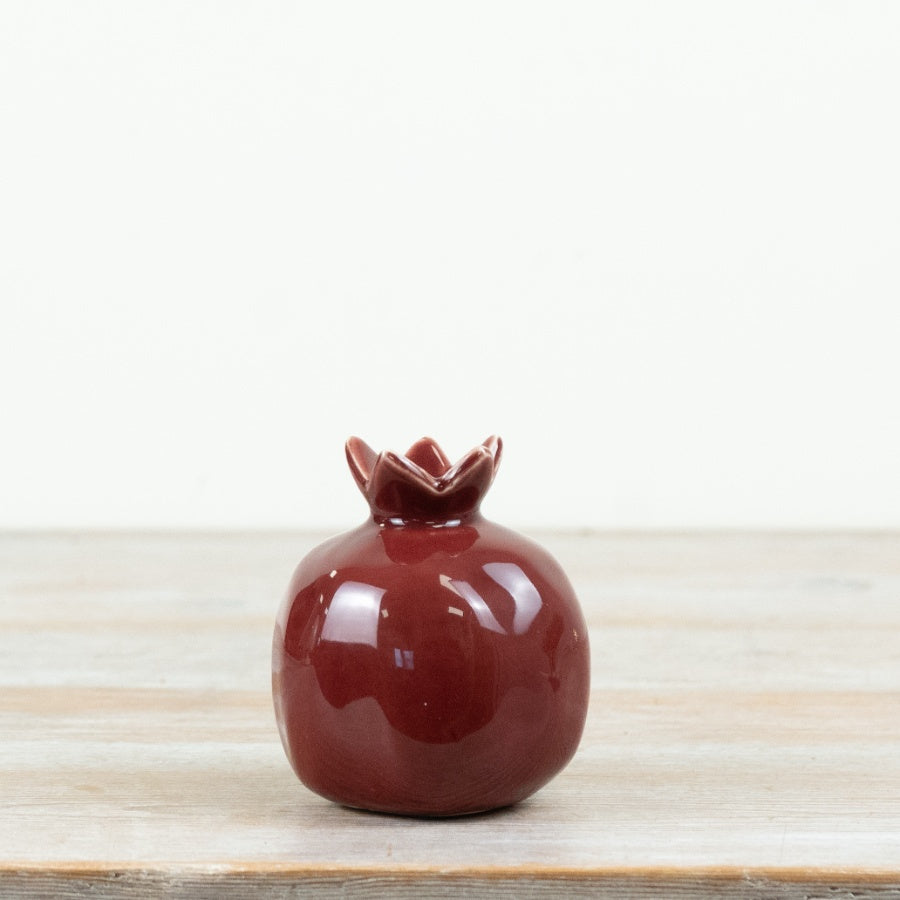 Deep Red Ceramic Pomegranate Ornament Gloss Glazed Decorative Fruit Ornament Mediterranean Home Décor 9.5cm
