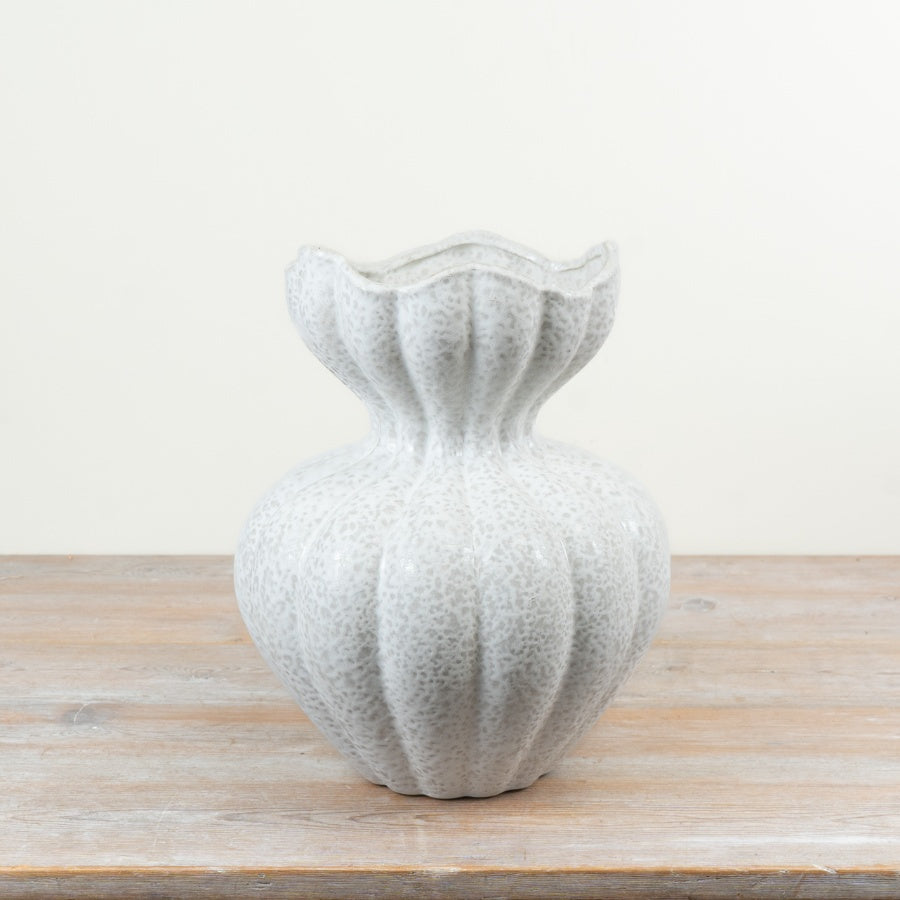 Florence Vase Large Ceramic Flower Vase Textured Fluted Design Neutral Home Décor Statement Piece 35cm
