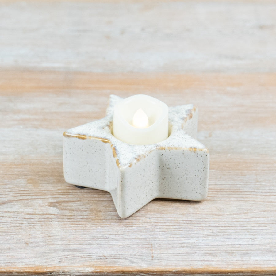 Ceramic Star T-Light Holder Neutral Star Tealight Candle Holder Rustic Home Décor Gift 10cm
