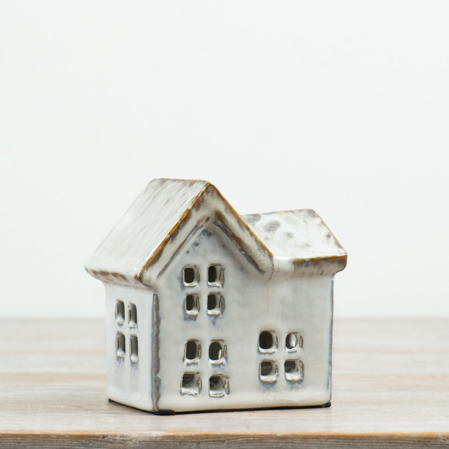 Ceramic T-Light House Candle Holder Decorative Townhouse Lantern Cosy Home Décor Gift 11cm